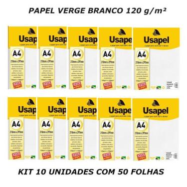 Imagem de Papel Verge A4 Branco 120G 50 Folhas Usapel - Kit 10 Pacotes