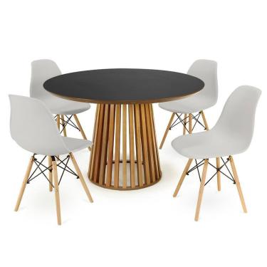 Imagem de Conjunto Mesa de Jantar Redonda Luana Amadeirada Preta 120cm com 4 Cadeiras Eames Eiffel - Cinza