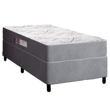 Imagem de Cama Box Solteiro Colchão Espuma Egito 88x188x57cm Cinza/Branco Portobel - Suporta até 100kg por Pessoa