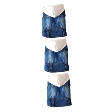 Imagem de NOLITOY 3 Pecas roupas de chapéu de malha blusa regata bicho de estimação blusa jeans vestidos roupas para animais de estimação vestuário para cães Primavera e verão jaqueta jeans branco