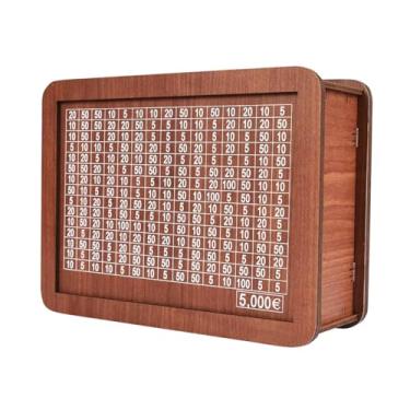 Imagem de ＫＬＫＣＭＳ Caixa de dinheiro com contador, recipiente para economizar dinheiro, cofrinho de madeira vintage com alvo de dinheiro, 5.000 euros