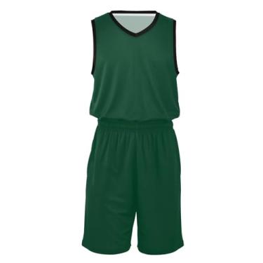 Imagem de Conjunto de uniforme de basquete masculino atlético de secagem rápida roupas hip hop para festa, Verde lótus, XXG