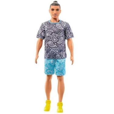 Imagem de Barbie Ken Fashionistas 204 Cabelo Castanho Coque Camiseta Shorts Pais