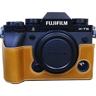 Imagem de Capa para X-T5, BolinUS feita à mão couro PU meia câmera capa capa abertura inferior versão para Fujifilm Fuji X-T5 XT5 com alça de mão (marrom)