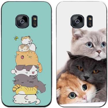 Imagem de 2 peças coruja lobo leão tigre gato pilha golfinhos pug husky cão dinossauro panda capa de telefone traseira gel TPU para Samsung Galaxy S6 Edge (pilha de gato)