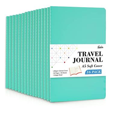 Imagem de Pacote com 16 cadernos de capa macia Feela pautados para o trabalho para mulheres e meninas, caderno de viagem em branco, material de negócios escolar, 20,8 cm x 14 cm, A5, esmeralda