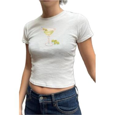 Imagem de Camiseta feminina Y2K branca para bebês com estampa gráfica fofa vintage estética verão camiseta para meninas adolescentes, Verde-oliva Martini, GG