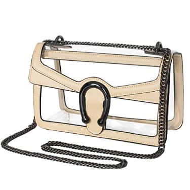 Imagem de Joryin Bolsa tiracolo feminina aprovada pelo estádio para mulheres, bolsa pequena transparente com alça de corrente, Bege quente