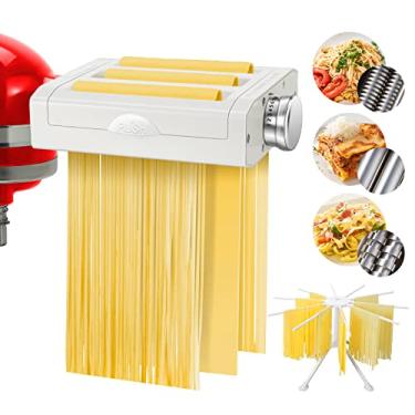 Imagem de Pasta Maker Attachment for Kitchenaid Mixers,AMZCHEF 3 in 1 Set of Kitchen aid Pasta Maker Accessories with Pasta Drying Rack, Included Cleaning Brush