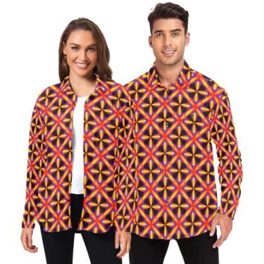 Imagem de Yuiboo Camisetas masculinas de verão de manga comprida para mulheres flanela com bolsos, geometrias vermelhas cruzadas modernas, Cruz geométrica vermelha moderna, M