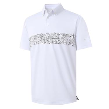 Imagem de Rouen Camisas de golfe masculinas de secagem rápida, absorção de umidade, estampa atlética no peito, casual, manga curta, camisas polo masculinas, Branco 1, 3G