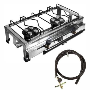 Imagem de Fogão inox semi industrial 2 bocas alta pressão mangueira +