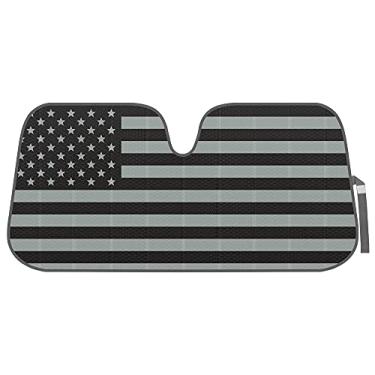 Imagem de BDK Viseira de Sol Sanfonada Curva Preta Bandeira Americana EUA 4 de Julho - Protetor Solar para Carro, SUV, Caminhão e Minivan