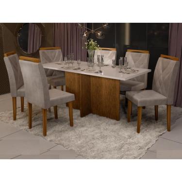 Imagem de Mesa de Jantar Los Angeles 1.60x0.80 Com 6 Cadeiras Califórnia – Cinamomo/Off white/Avelã