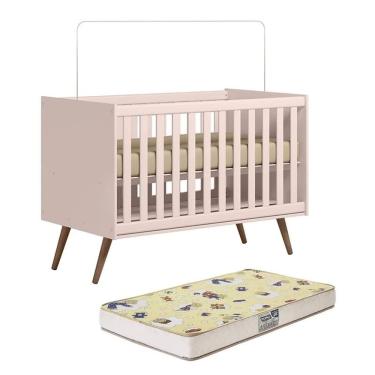 Imagem de Berço Mini Cama Retrô Rosa com Colchão 70X130CM - Qmovi