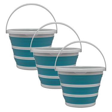 Imagem de Kit 3 Pçs 3 Balde Retrátil de Silicone 10L Plástico Dobrável Verde Flexível Flash Limp