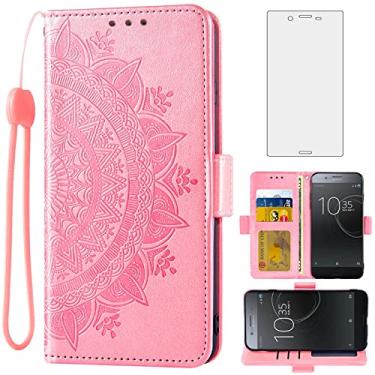 Imagem de Asuwish Capa carteira premium compatível com Sony Xperia XZ e protetor de tela de vidro temperado porta-cartão de crédito flip bolsa alça de pulso capa de celular para Experia G8141 G8142 feminino