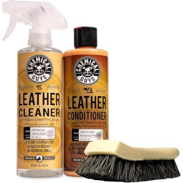 Imagem de Chemical Guys Conjunto de limpador e condicionador de couro SPI410 com escova de limpeza de couro de cavalo de cerdas longas Acc_S95, segura para carro, casa, escritório e mais (pacote com 3 itens com