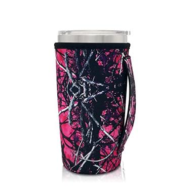 Imagem de Capa de taça com mangas isoladas de neoprene para copo de copo de 567 ml, 20oz YETI Rambler Ozark Trail Rtic, Starbucks Venti Cold (apenas mangas de xícara) (camuflagem de rosa)