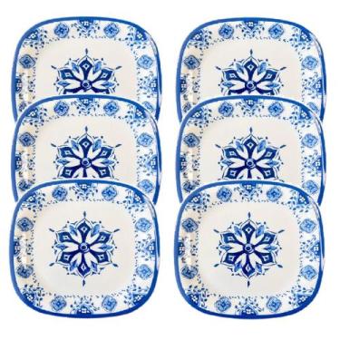 Imagem de 6 Pratos Quadrado Melamina Decorado 21cm Restaurante Jantar - Fx