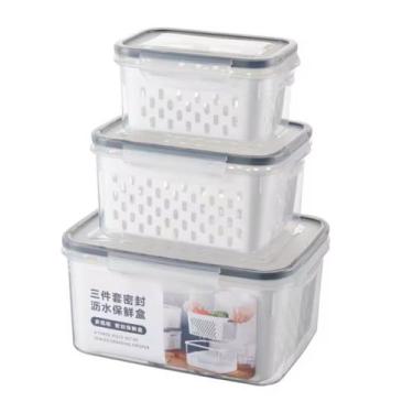 Imagem de 3 Potes Herméticos de Plastico C/ Escorredor Trava e Tampa - MRS