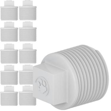 Imagem de Kit 10 Plug Tampão Roscável Rosca Macho Conexão PVC Branco Canos Água 