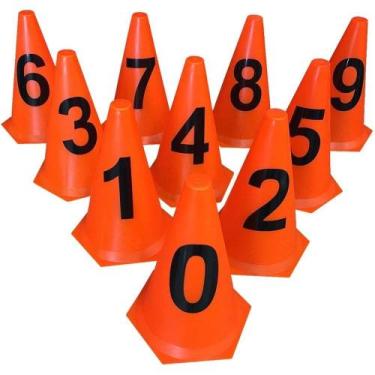 Imagem de Kit 10 Cones 23cm - Numerados 0 a 9 - Laranja - Treino de Agilidade e 