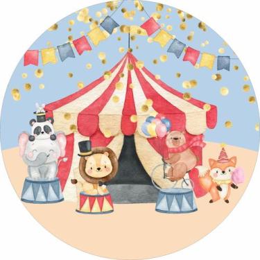 Imagem de Painel de Lona Redondo Circo Animais Cute Aquarela  - Fabrika de Festa