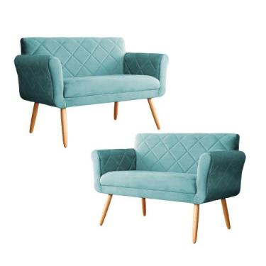 Imagem de Kit 02 Sofás Isabela Veludo Cores - DS Estofados, Azul Turquesa