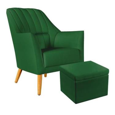 Imagem de Poltrona Estofada Orion Bordada com Puff Quasar Sued Verde Aradecor