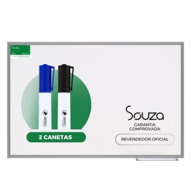 Imagem de Quadro Branco Lousa Moldura Alumínio 100x70cm Souza + 2 Canetas - SOUZ