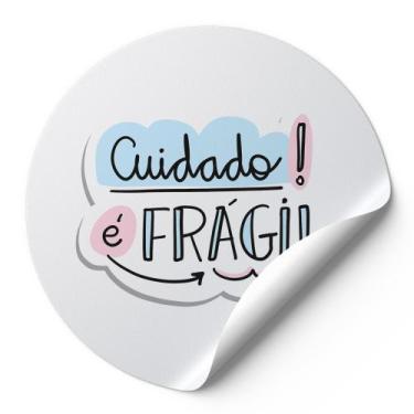Imagem de 120 Etiquetas Auto Colante Adesivos Redondos Cuidado É Frágil Fundo Br