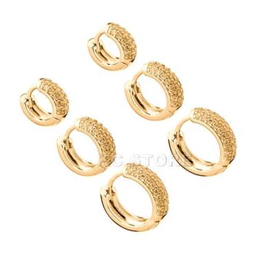 Imagem de Kit 3 pares Brinco Cravejada Trio Argola BANHADA A dourado 925 2 Filei