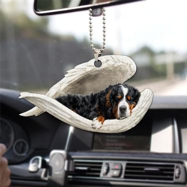 Imagem de Talataca Bernese Mountain Sleeping Angel Wing Memorial Dog 2D Flat Car Retrovisor Acessórios para Árvore de Natal Enfeite Decoração Pingente Interior Retrovisor Decoração Presente