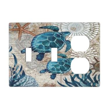 Imagem de Nautical Beach Ocean Blue Turtle 3 Gang 2 Toggle 1 Duplex Combinação Placa de Interruptor de Luz Decorativa Tripla Alternância Placa de Parede Elétrica Placa Frontal Placa Frontal