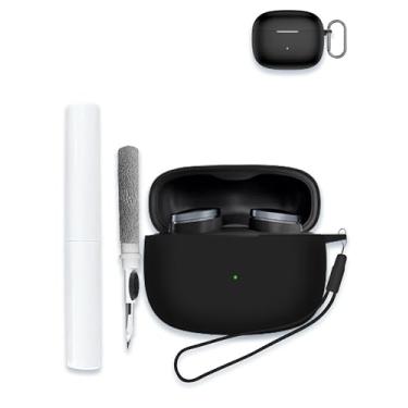 Imagem de Capa para fones de ouvido intra-auriculares Bowers & Wilkins Pi8 sem fio, Bluetooth, capa protetora de silicone macio, portátil, resistente a arranhões, com kit de limpeza, mosquetão e cordão, preta