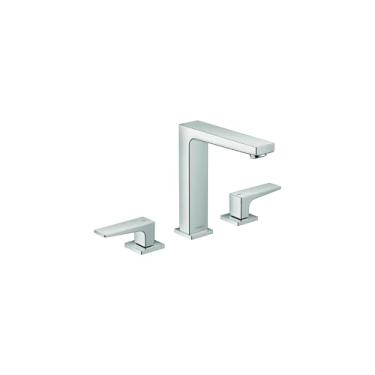 Imagem de hansgrohe Metropol torneira moderna para pia de banheiro com 2 alças 3 18 cm de altura cromada, 32517001