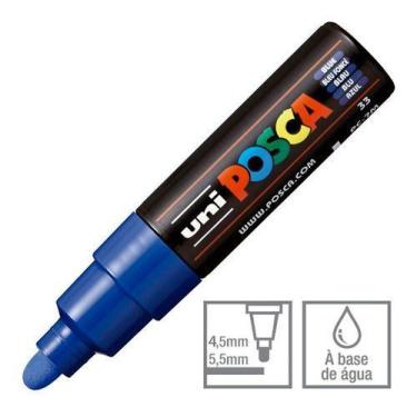 Imagem de KIT 4 Caneta POSCA PC-7M Azul Ponta Redonda 4.5 a 5.5mm - UNI