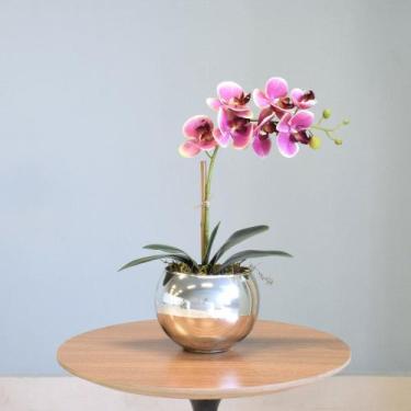 Imagem de Arranjo de Orquídea Artificial Rosa no Vaso Médio Espelhado Prata - FO