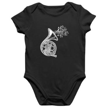 Imagem de Body Bebê Algodão Trompa Notas Musicais - Foca na Moda, Preto, P