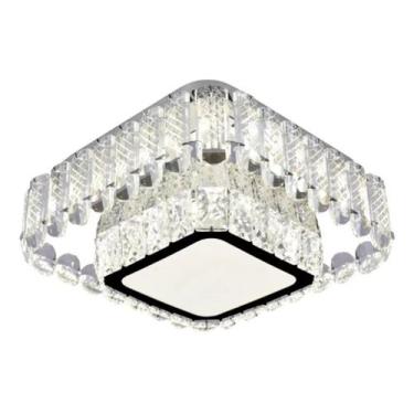 Imagem de Lustre Plafon Led Cristal K9 Aço Inox Sobrepor Moderno 3em1 - Nitrolux