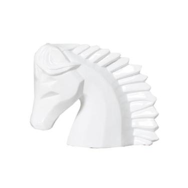 Imagem de Estatueta Cabeça de Cavalo em Cerâmica Decorativo Home Branco Brilho -