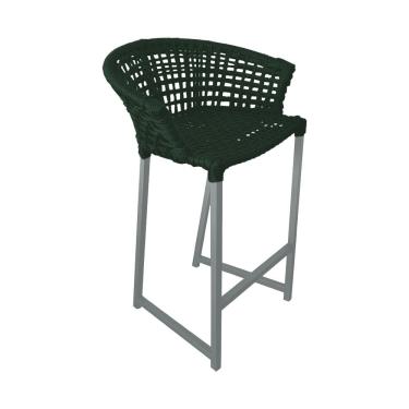 Imagem de Banqueta Reis em Corda Náutica e Base em Alumínio Cinza para Área Gourmet - Externa Verde Musgo