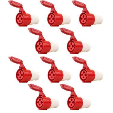 Imagem de Kit 10 tomada acoplamento 3p+t 16a vermelho 6h 380/440v omg 4056 - OME