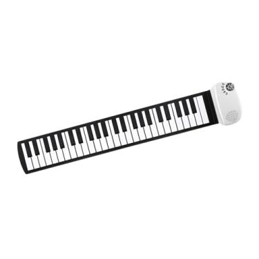 Imagem de simhoa Teclado de piano de enrolar, piano portátil, 49 teclas, silicone flexível e leve, teclado de piano eletrônico para iniciantes, Branco