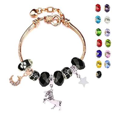 Imagem de Pulseira Pandora Unicórnio Ideias de Presente para Meninas Adolescentes Ajustável 17 a 21 cm, 8 3 inch, Vidro