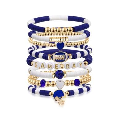 Imagem de Artlunar Pulseiras de Dia de Jogo Pilha de Futebol para Mulheres e Homens Empilháveis Pulseira de Berloque de Futebol Acessórios para Dia de Jogo, Roupa de Mãe, Joias, One Size, Contas de argila,