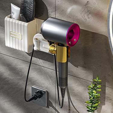 Imagem de Hosoncovy Suporte de parede para secador de cabelo com caixa de armazenamento com suporte de braço giratório, liberte suas mãos (branco)