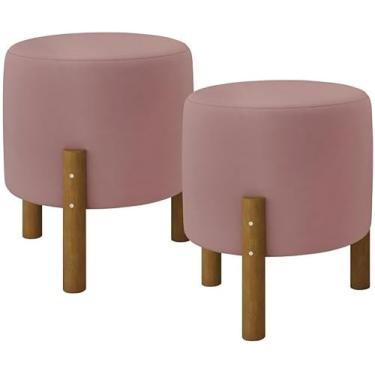 Imagem de Kit 2 Puff Redondo Luxo Decorativo Charme Thor com Pés de Madeira Suede Rosa - PC MÓVEIS