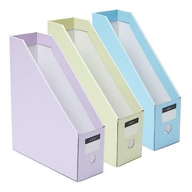 Imagem de Y YOMA Pacote com 6 Porta-Arquivos de Papelão para Revistas, Porta-Revistas Dobrável com Etiquetas, Caixa de Armazenamento de Revistas Coloridas para Prateleiras de Mesa, Caixa de (Pacote Com 6 Unidad